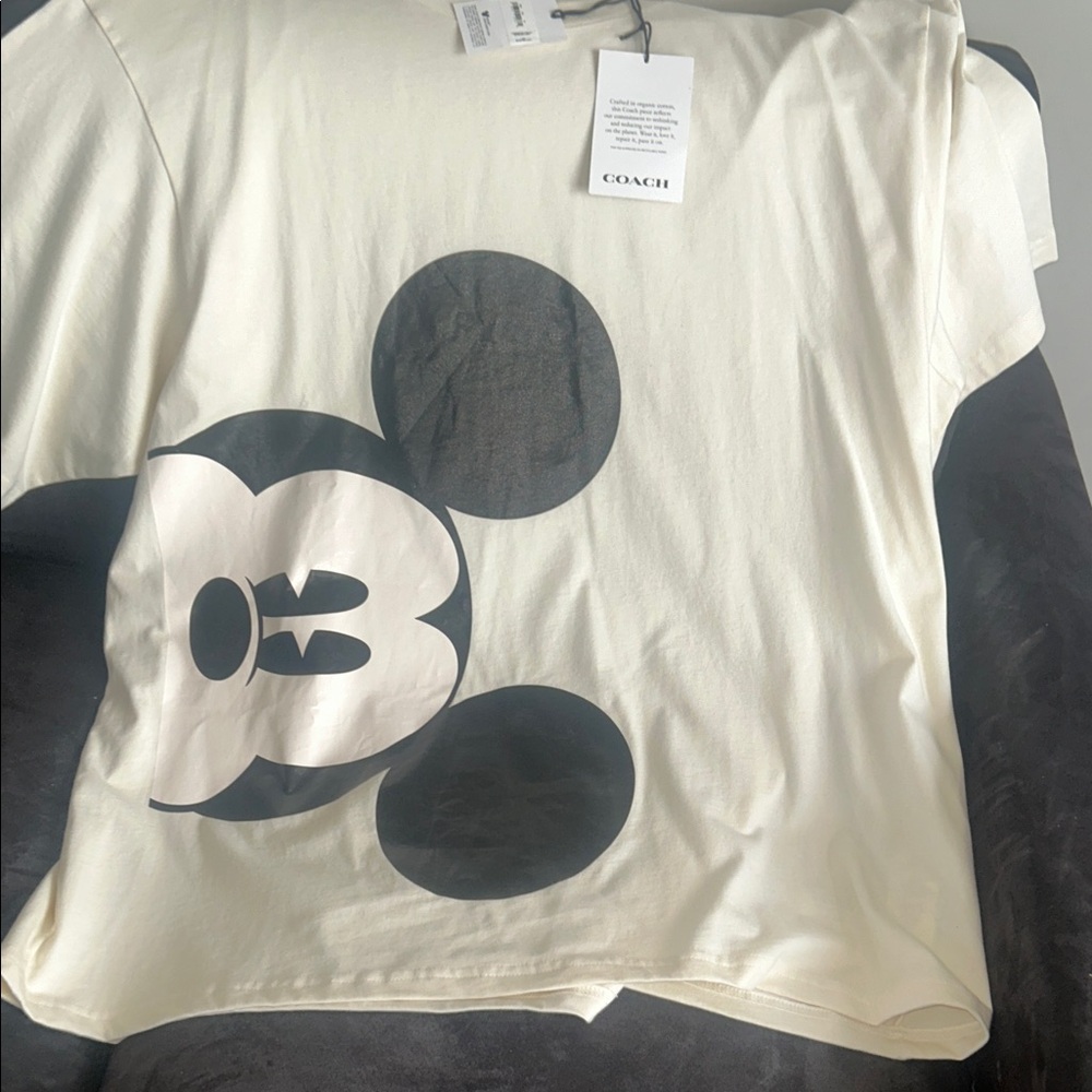 Coach Cream T-Shirt with Mickey Graphic